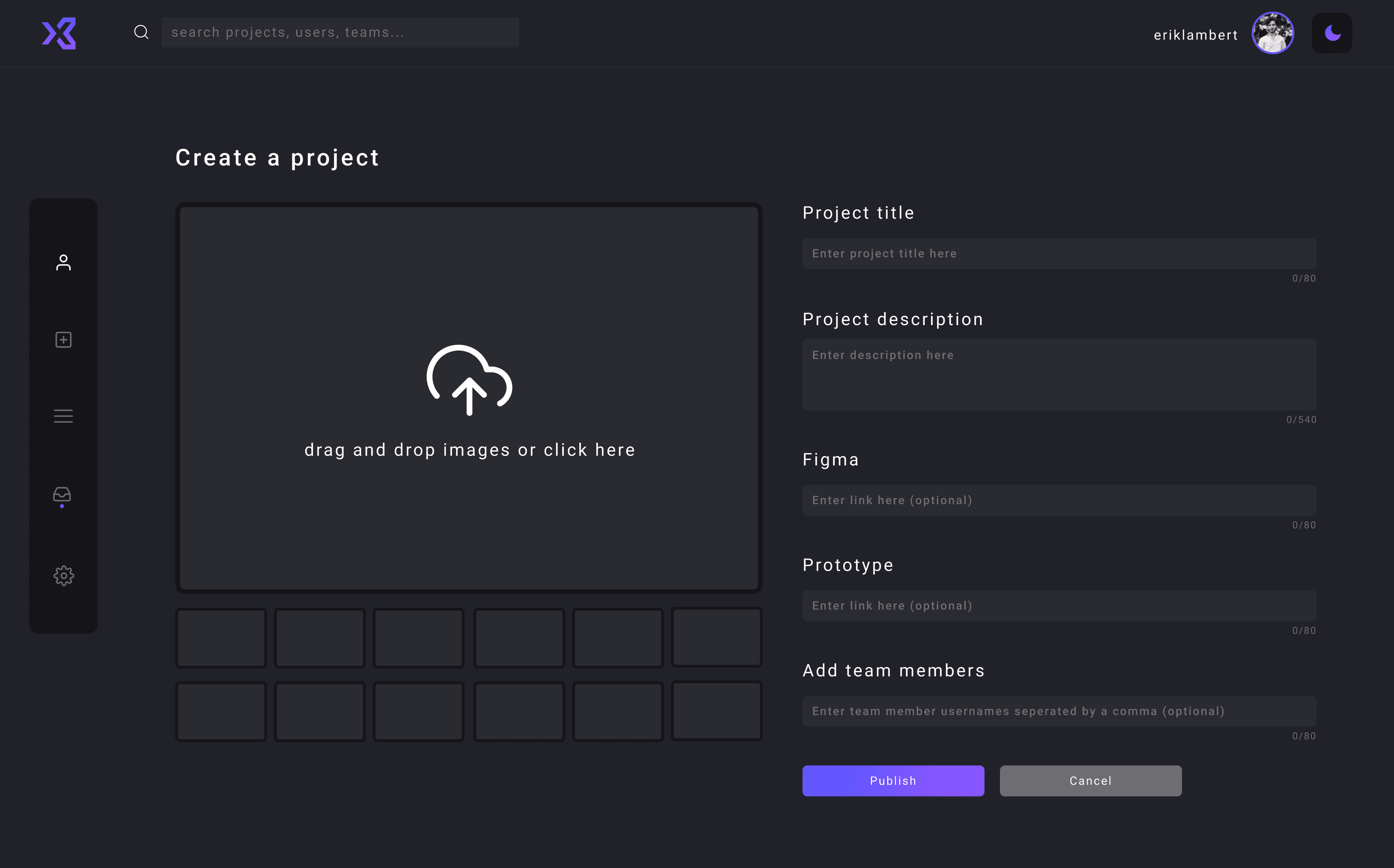 DesignHub project creation interface