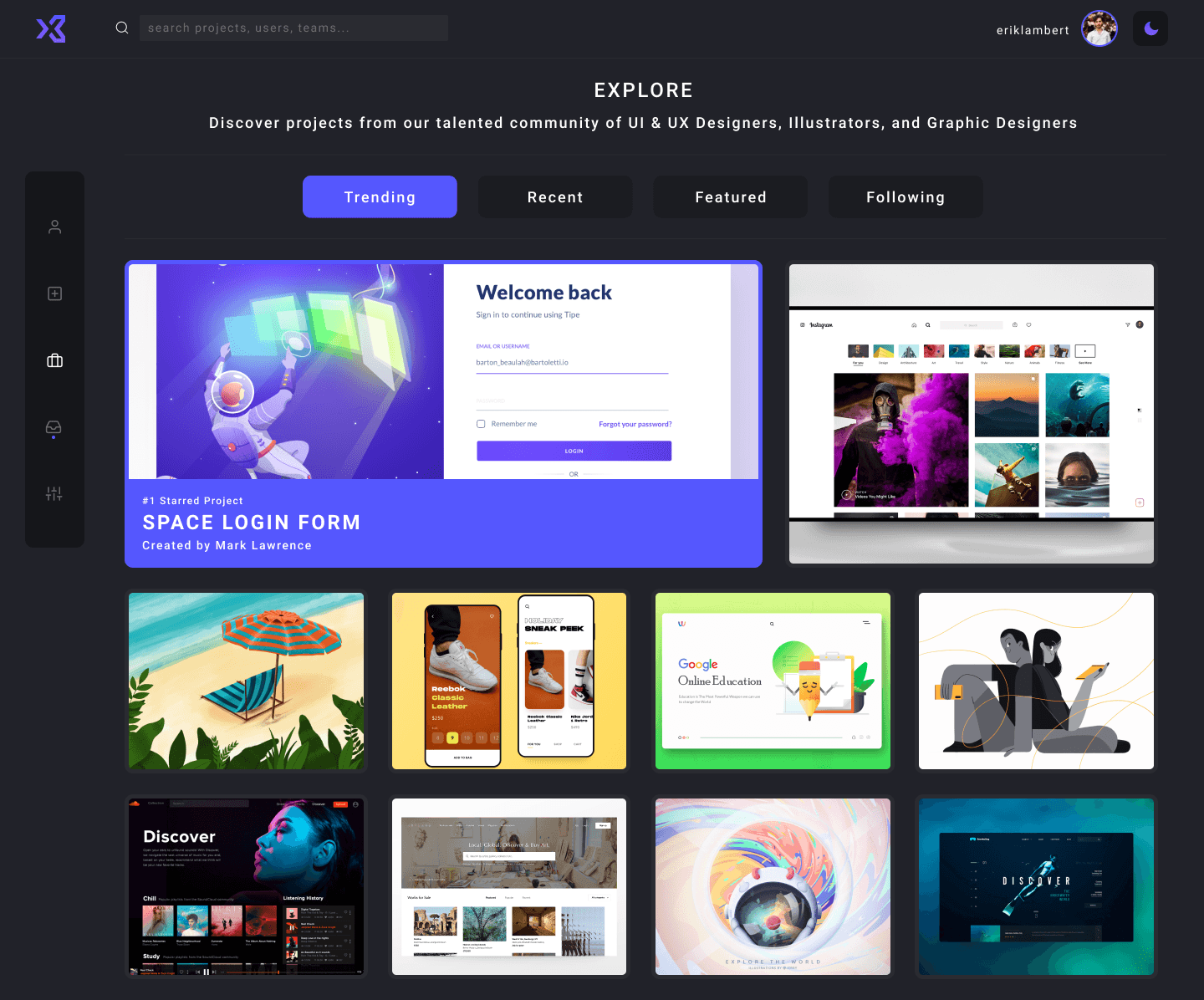 DesignHub explore page with public projects
